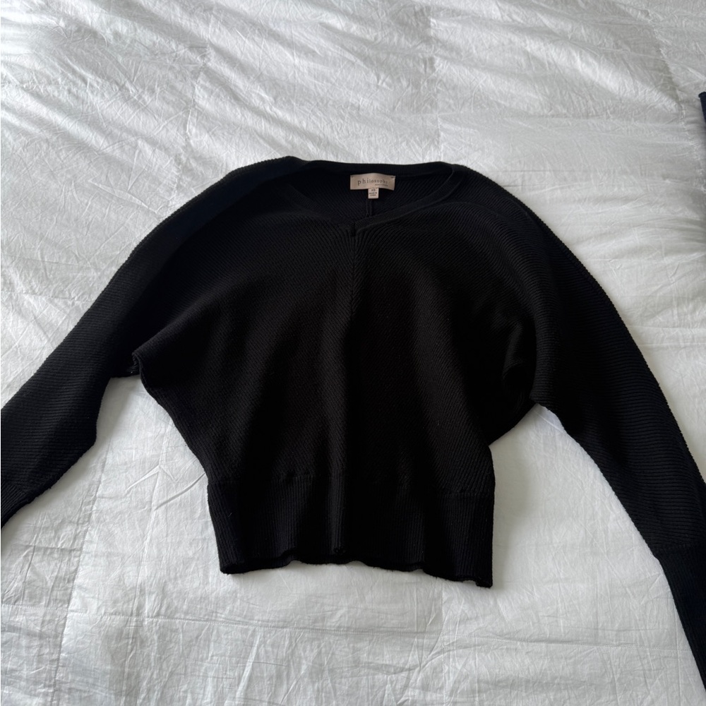 Philosophy Black V-Neck Lightweight Knit Sweater